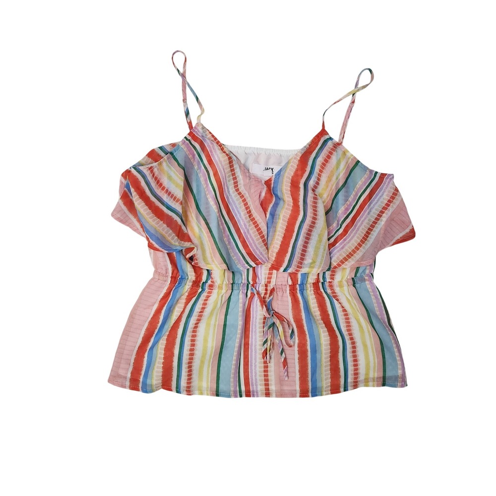 Jack by BB Dakota Womens Multi Color Striped Ruffle Camisole Peplum Top M